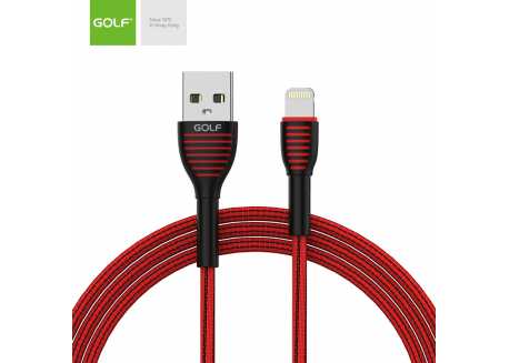 GOLF textilní datový kabel lightning (apple) 1m, 3A,  červený
