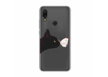 Pouzdro pro Xiaomi Redmi 7, průhledný silikon kočka a motýl