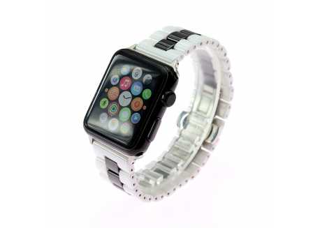 Řemínek třířadý pro apple watch 38/40, keramika bílý/černý/bílý