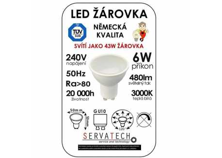 LED žárovka 6W / 43W 240V GU10 480lm 120° 20.000h teplá bílá
