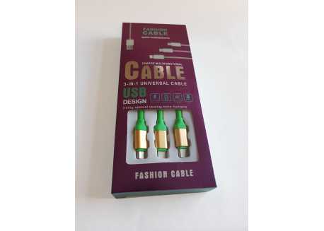 Multifunkční datový USB kabel 3v1 zelený